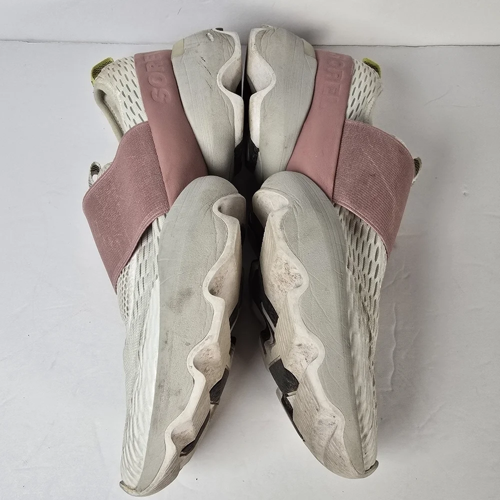 Sorel Women's Kinetic Impact Strap Sneakers In White Mesh Dusty Rose Strap Size8